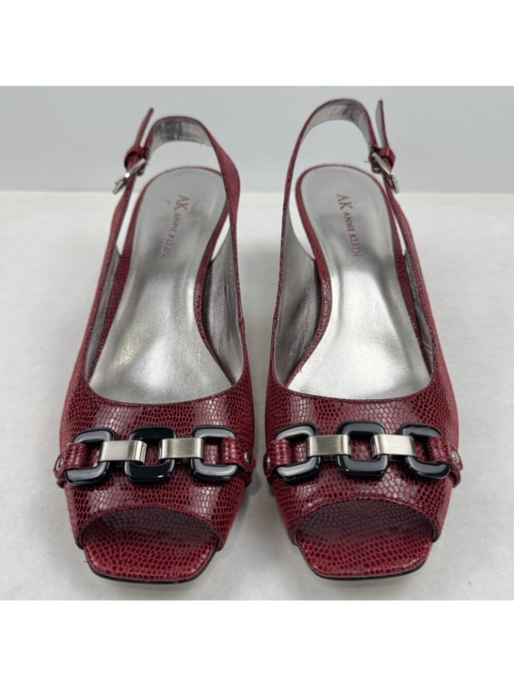 Anne Klein AK Sindri Slingback Heels Womens Size 9.5M Red Snakeskin Peep Toe - Picture 5 of 12